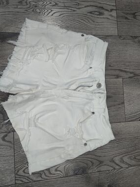 White Distressed High-Rise Women's Denim Shorts